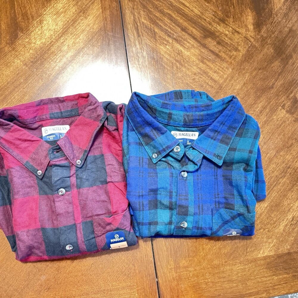 Lot Of 2 Magellan Outdoors Buffalo Plaid Lumberjack Flannel - L Classic Fit Read